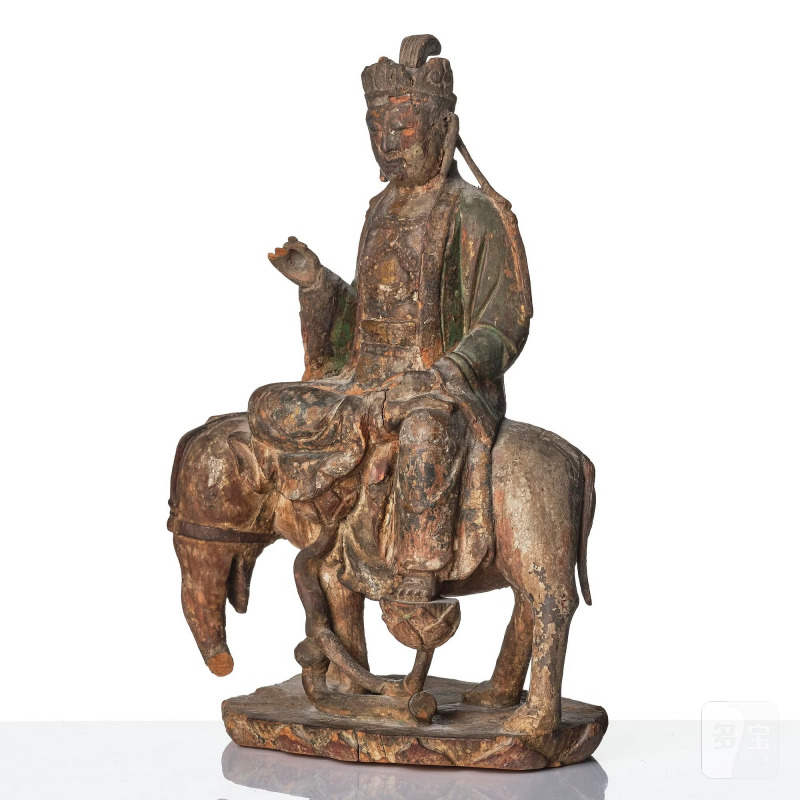 A wooden sculpture of Samantabhadra on an elephant, - 图5
